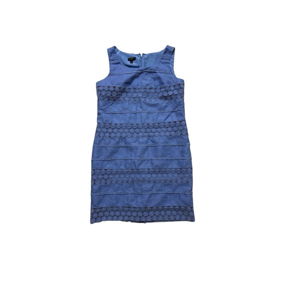 Talbots Petites Blue Lace Sheath Dress Size 6P Sleeveless Cotton